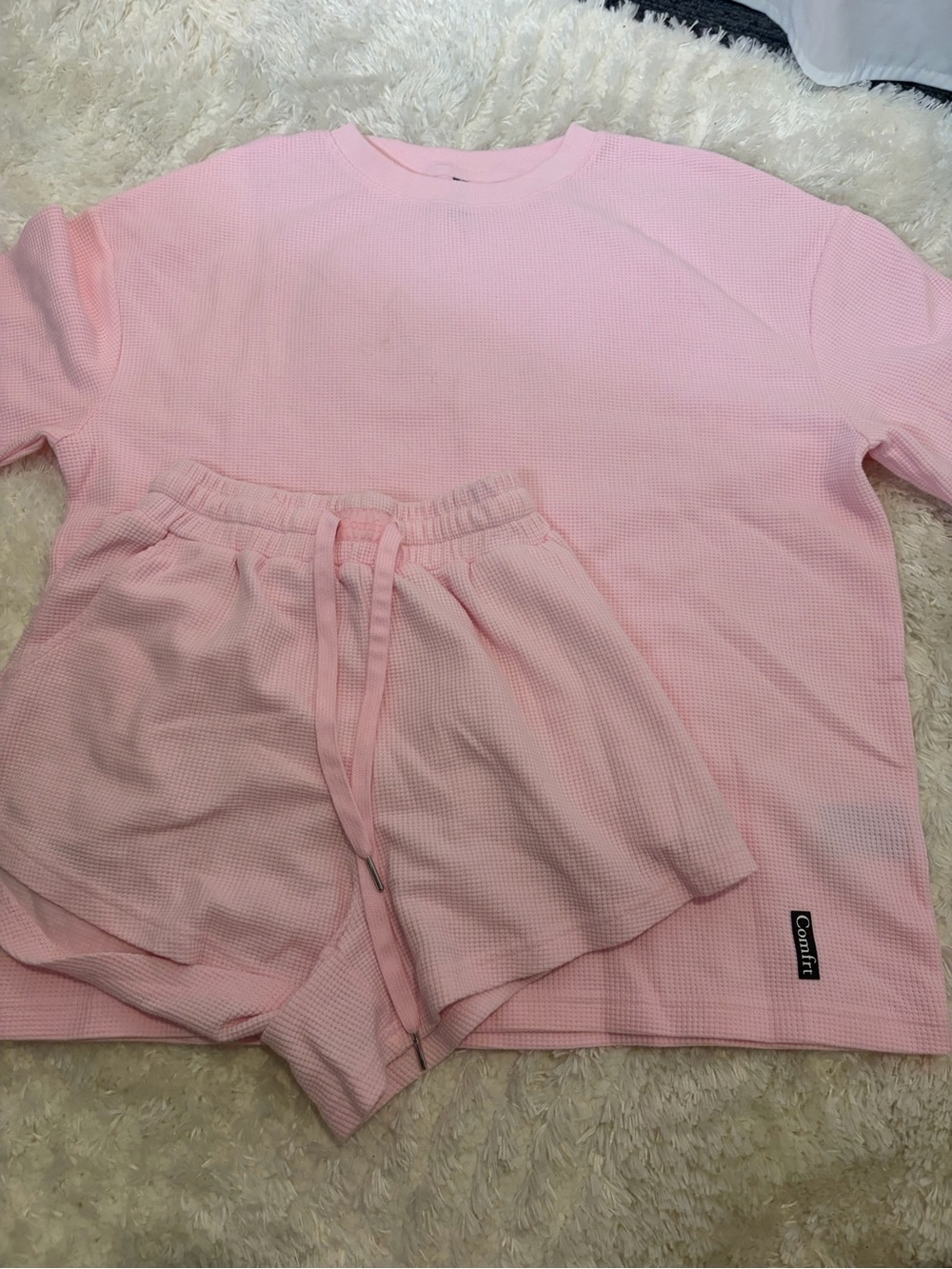 Comfrt Pink Waffle Knit Women’s Shorts set